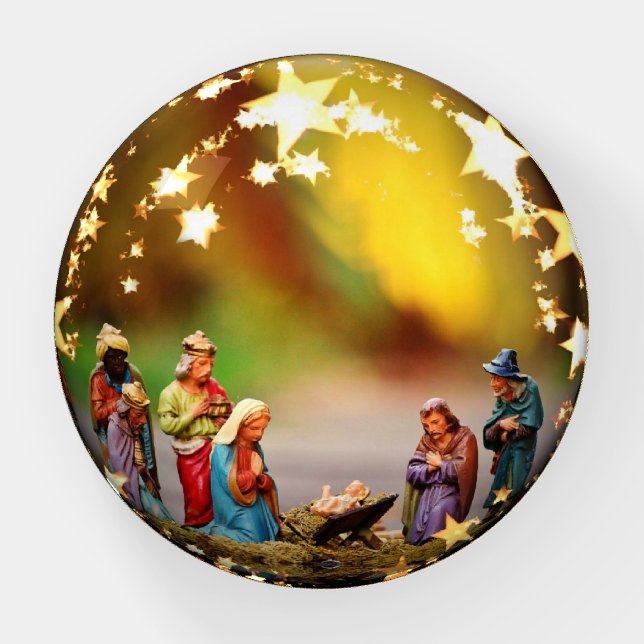 Nativity Scene Crib Blessed Mother Mary Baby Jesus Paperweight (Front)