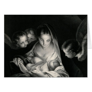Nativity Scene Crib Virgin Mary Baby Jesus Angels Card