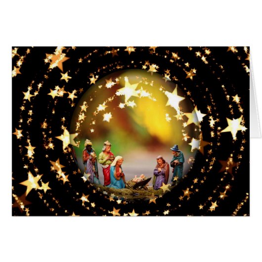 Nativity Scene Crib Virgin Mary Infant Jesus Stars (Front Horizontal)
