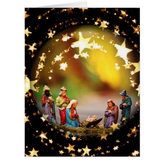 Nativity Scene Crib Virgin Mary Infant Jesus Stars (Front)