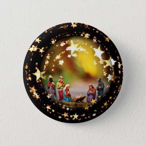 Nativity Scene Crib Virgin Mary Infant Jesus Stars Button