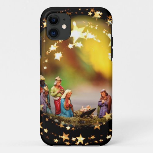 Nativity Scene Crib Virgin Mary Infant Jesus Stars iPhone 11 Case