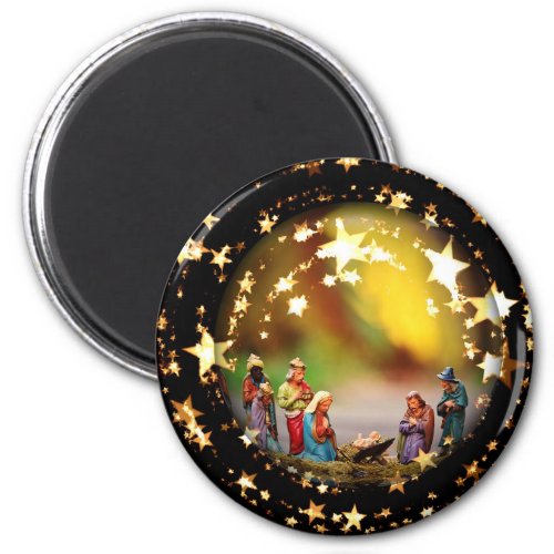 Nativity Scene Crib Virgin Mary Infant Jesus Stars Magnet