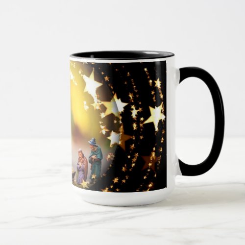 Nativity Scene Crib Virgin Mary Infant Jesus Stars Mug