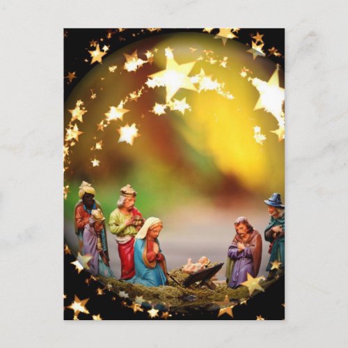 Nativity Scene Crib Virgin Mary Infant Jesus Stars Postcard