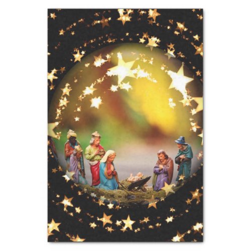 Nativity Scene Crib Virgin Mary Infant Jesus Stars Tissue Paper