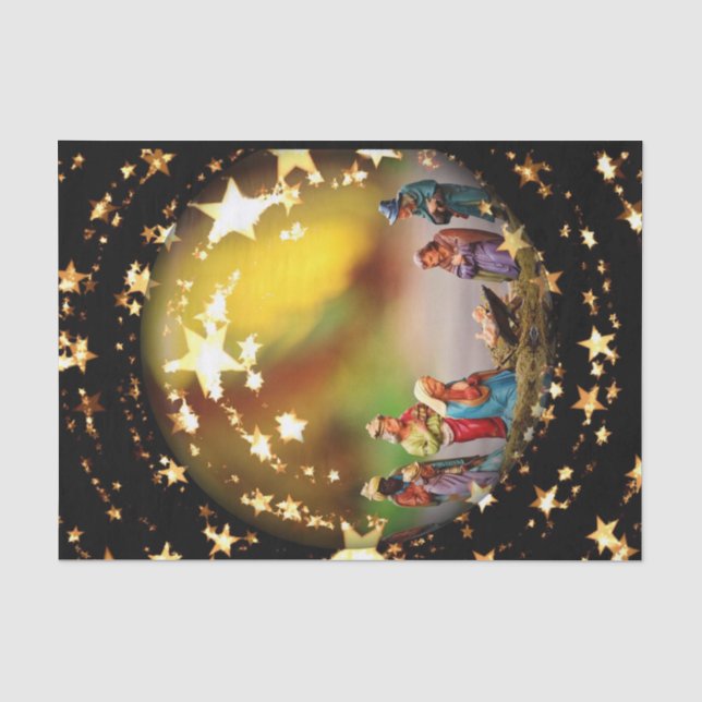 Nativity Scene Crib Virgin Mary Infant Jesus Stars Tissue Paper (Front)