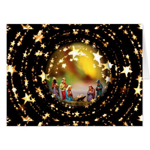 Nativity Scene Crib Virgin Mary Jesus Joseph Stars Card