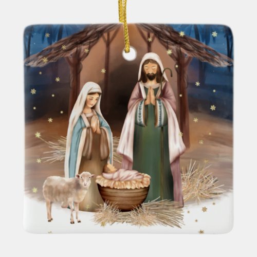 Nativity Scene Custom Christmas Ceramic Ornament