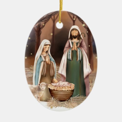 Nativity Scene Custom Christmas Ceramic Ornament