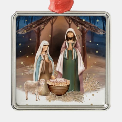 Nativity Scene Custom Christmas Metal Ornament