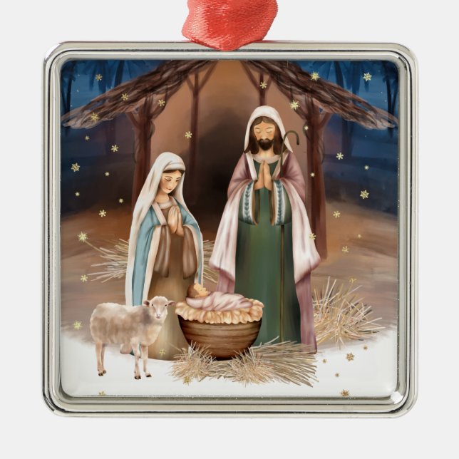 Nativity Scene Custom Christmas Metal Ornament (Front)