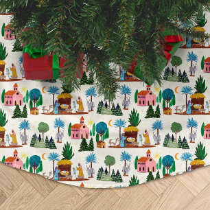 Nativity Scene Ecru Hand drawn Christmas Brushed Polyester Tree Skirt