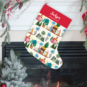 Nativity Scene Ecru Hand drawn Christmas Large Christmas Stocking