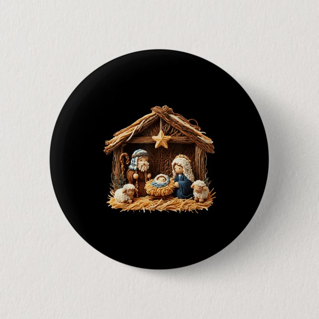 Nativity Scene Faux Yarn Crochet Jesus Christmas R Button (Front)
