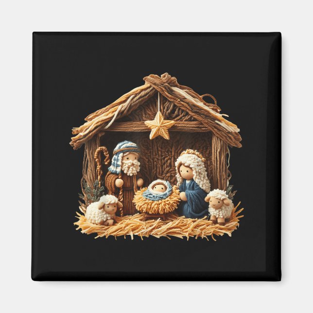 Nativity Scene Faux Yarn Crochet Jesus Christmas R Magnet (Front)