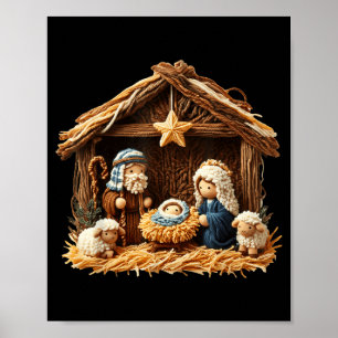 Nativity Scene Faux Yarn Crochet Jesus Christmas R Poster