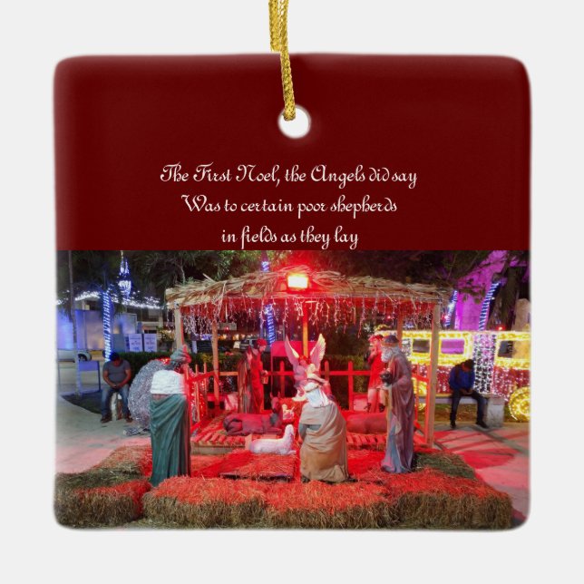 nativity scene feat. guys on cell phones ceramic ornament (Front)