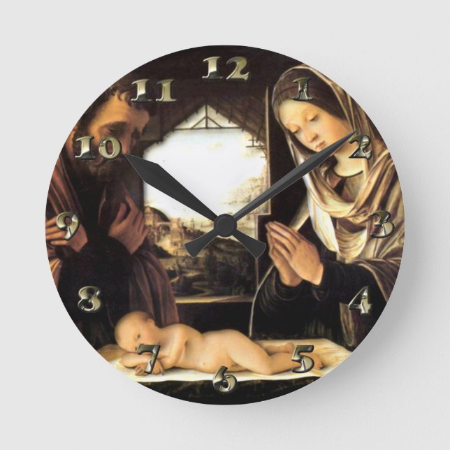 Nativity Scene for Christmas - Holy Family, Costa Round Clock (Front)