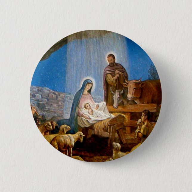Nativity Scene Gifts for Christmas Button (Front)