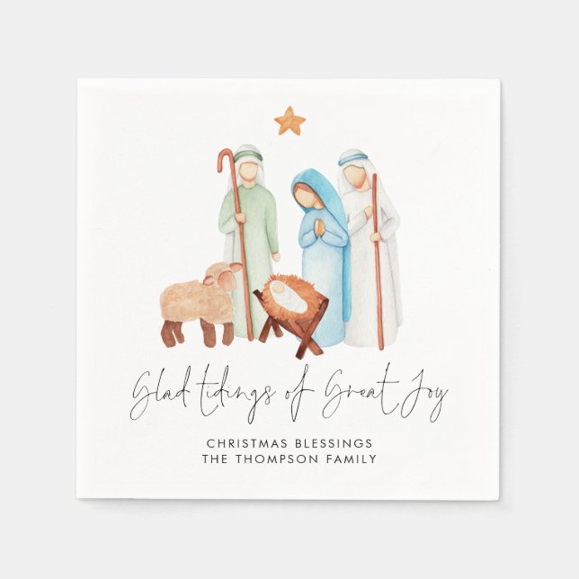 Nativity Scene Glad Tidings Of Great Joy Name Napkins (Front)