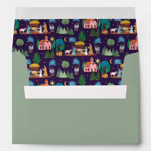 Nativity Scene Hand drawn Christmas Envelope (Back (Bottom))