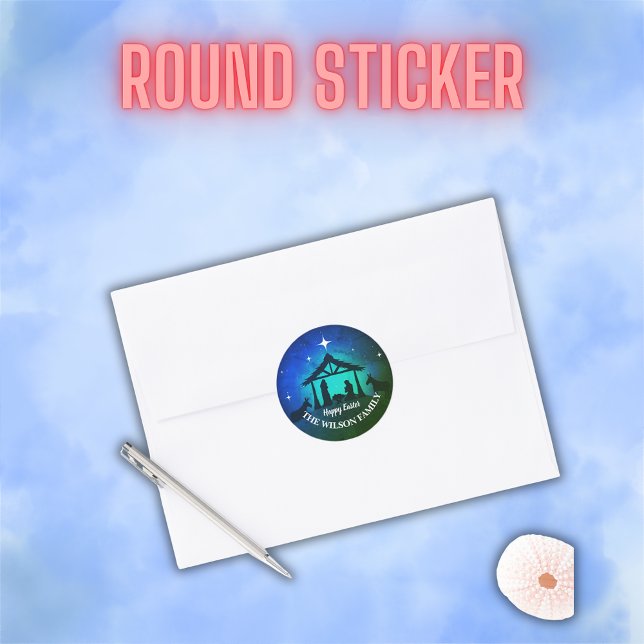 Nativity Scene - Happy Easter | Classic Round Sticker (Creator Uploaded)