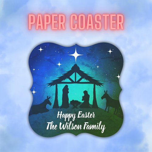 Nativity Scene _ Happy Easter  Paper Coaster