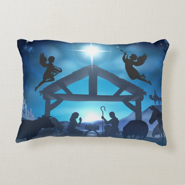 Nativity Scene Holiday Religious Christmas Accent Pillow (Back)