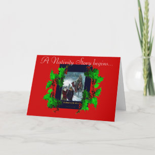 Nativity Scene & Holly Branches Christmas Card