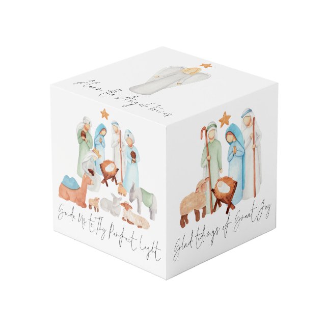Nativity Scene Illustration Carol Lyrics Christmas Cube (Front Angled)