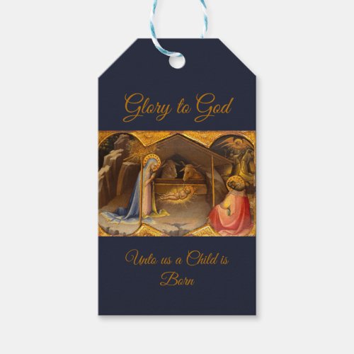 Nativity Scene in Gold Glory to God Gift Tags