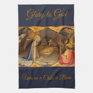 Nativity Scene in Gold Glory to God Kitchen Towel