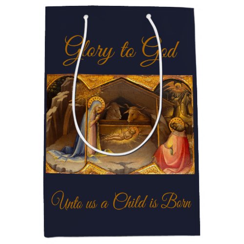 Nativity Scene in Gold Glory to God Medium Gift Bag