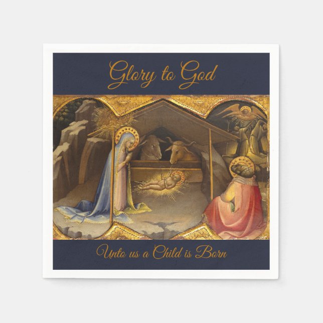 Nativity Scene in Gold Glory to God Napkins (Front)