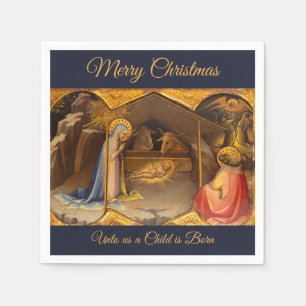 Nativity Scene in Gold Merry Christmas Napkins