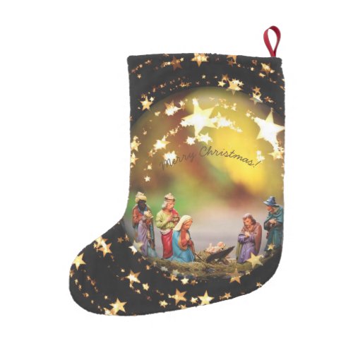 Nativity Scene Jesus in Crib Starry Christmas Small Christmas Stocking