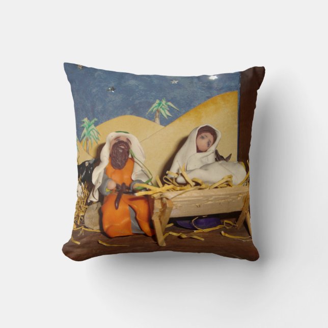 nativity scene Jesus Mary Joseph stable christmas Throw Pillow (Front)