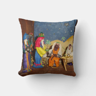 nativity scene Jesus Mary Joseph stable seasonal Throw Pillow