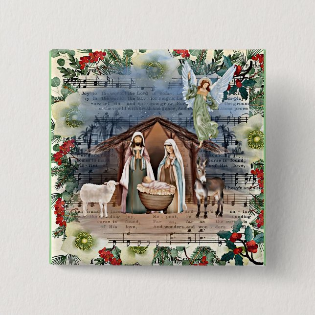 Nativity Scene, Joy to the World, Button (Front)