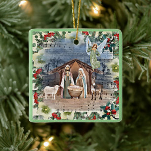 Nativity Scene, Joy to the World, Ceramic Ornament