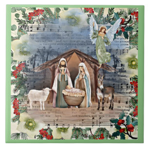 Nativity Scene, Joy to the World, Ceramic Tile