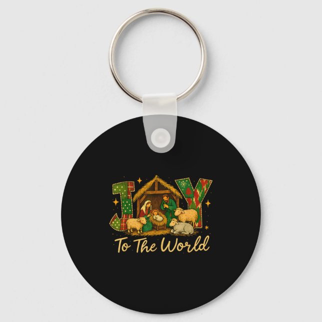 Nativity Scene Joy To The World – Christmas Faith  Keychain (Front)