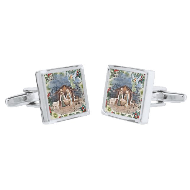 Nativity Scene, Joy to the World, Cufflinks (Angled)