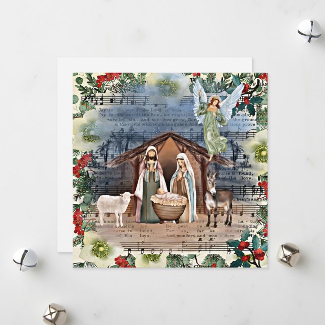 Nativity Scene, Joy to the World, Holiday Card (Front/Back In Situ)