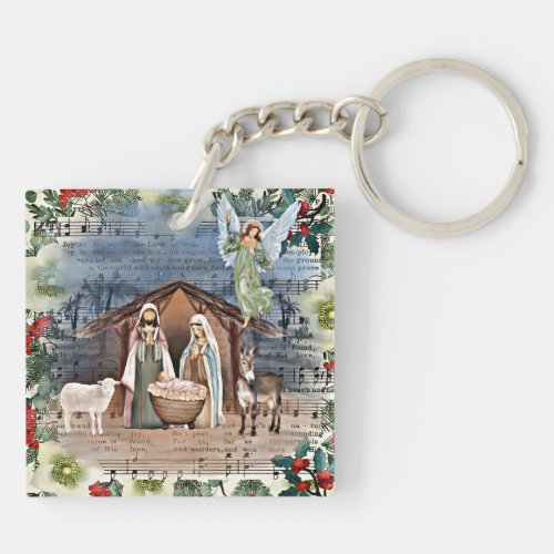 Nativity Scene Joy to the World Keychain