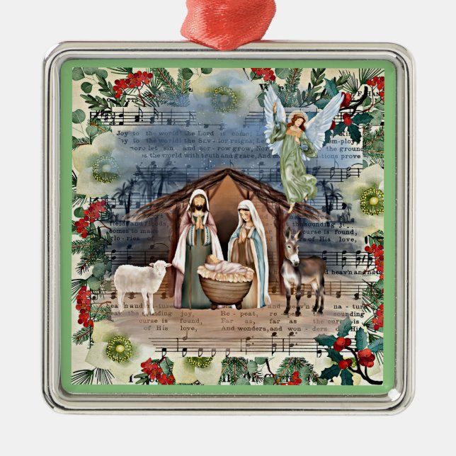 Nativity Scene, Joy to the World, Metal Ornament (Front)