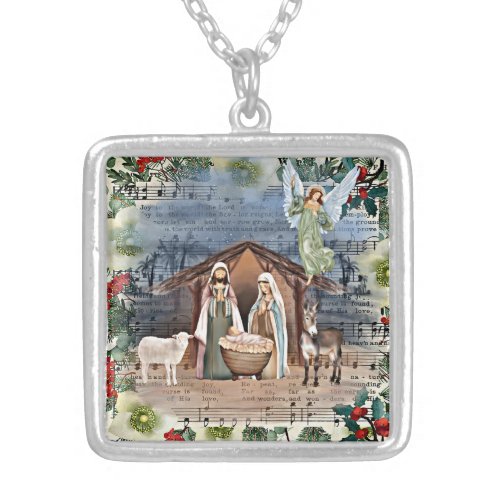 Nativity Scene Joy to the World Silver Plated Necklace