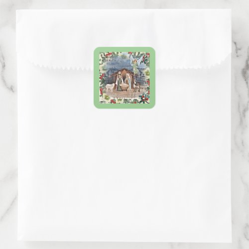 Nativity Scene Joy to the World Square Sticker