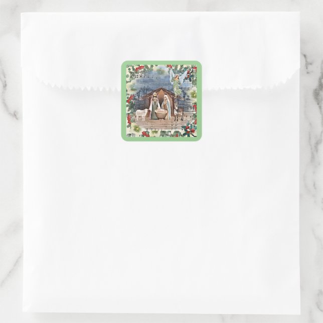 Nativity Scene, Joy to the World, Square Sticker (Bag)